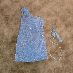 Sparkling Blue One-Shoulder Kids Dress